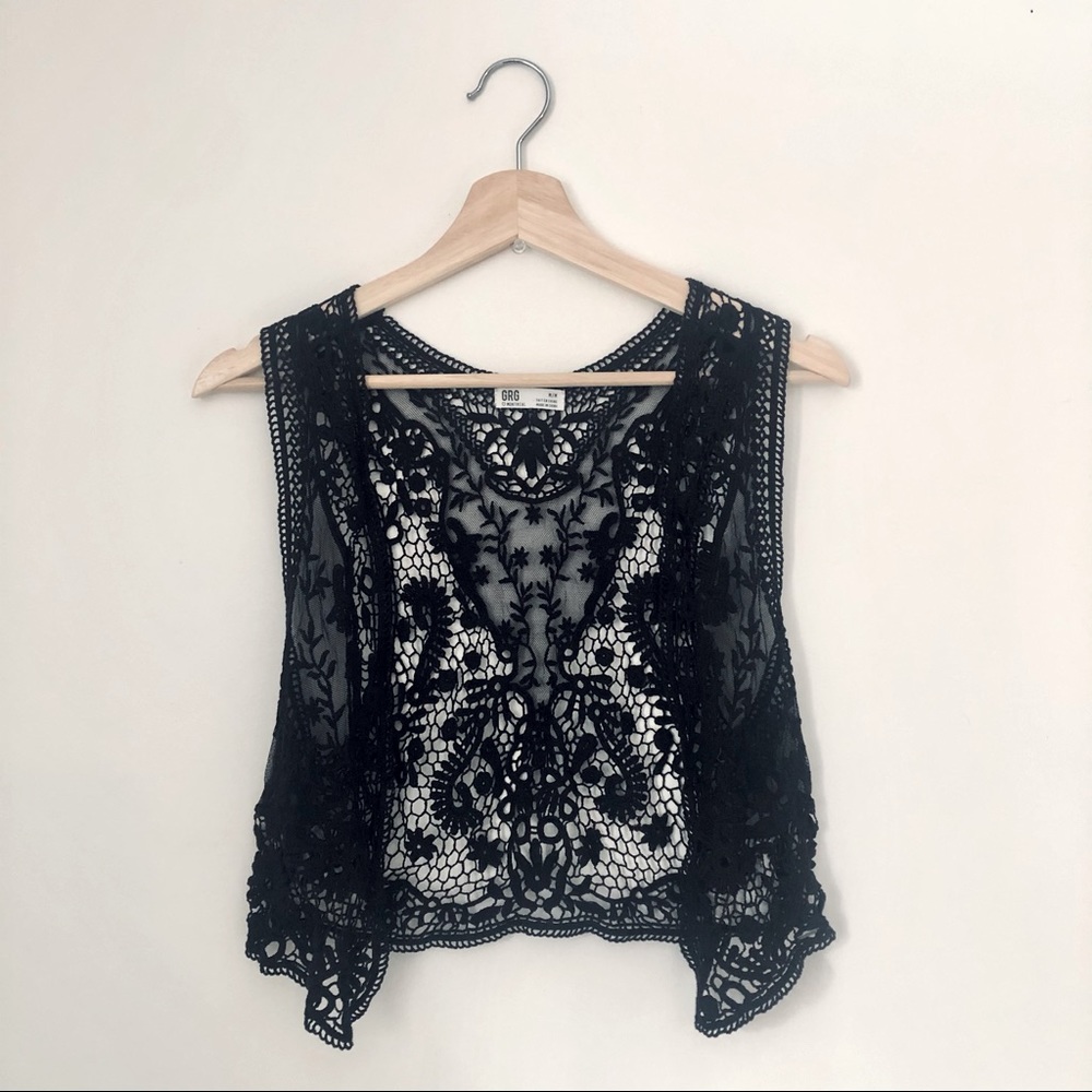 Garage Black Crochet Vest | Medium